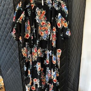 Floral Black Kimono beach cover up